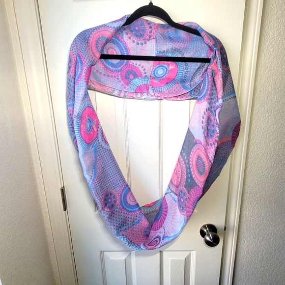 None Accessories - Vibrant Pink & Blue Infinity Scarf, 100% Viscose